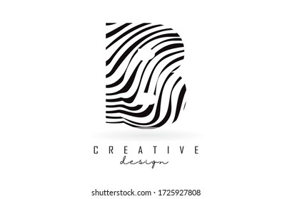 Black and White Zebra B Letter Logo Design. Creative B vector illustration with lines.