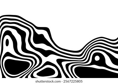 Black white zebra background. Wave psychedelic pattern in dynamics. Monochrome dynamic wallpaper.