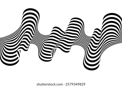 Black white zebra background. Wave psychedelic pattern in dynamics. Monochrome dynamic wallpaper. Eps 10