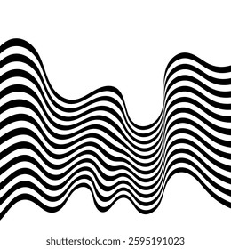 Black white zebra background. Wave psychedelic pattern in dynamics. Monochrome dynamic wallpaper. Eps 10