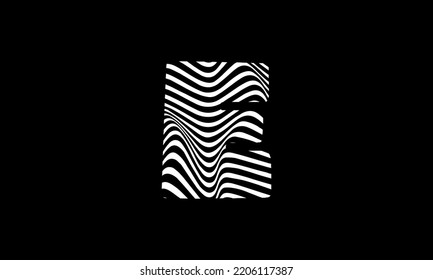 Schwarz-Weiß-Zebra-E-Letter-Logo-Design. Kreative E Vektorgrafik mit Linien.