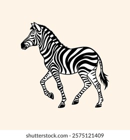 Black and white zebra icon, vector illustration of an African zebra.