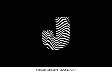 Black and White Zebra J Letter Logo Design. Creative J vector illustration with lines.