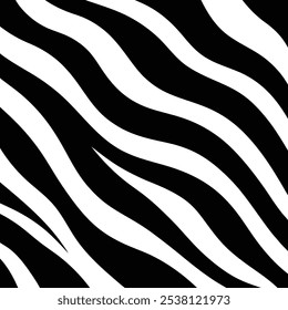 Black and White Zebra Pattern Vector, Abstract Zebra Stripes Background, Animal Print Design, Seamless Zebra Skin Texture