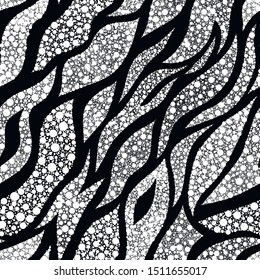 black and white zebra seamless pattern. Luxury white lines on a black background. Abstract stripes repeating background. Vector jungle print. Leopard pattern, jaguar pattern, animal fur texture 