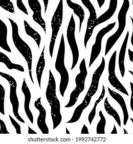 Black and white zebra seamless pattern. Exotic wildlife drawing. Print for modern fabrics, throw pillows, wrapping paper. Vector.