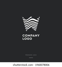 Black and White Zebra W Letter Logo Design. Creative W vector illustration with lines.