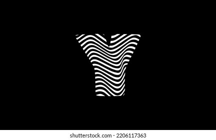 Black and White Zebra Y Letter Logo Design. Creative Y vector illustration with lines.