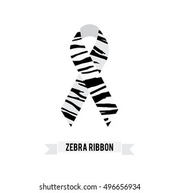 Black And White zebra-print ribbon - symbol Ehlersâ??Danlos syndrome awareness, Rare-disease awareness, Carcinoid and neuroendocrine tumor awareness, Carcinoid Syndrome Cancer, problem of rare diseases.