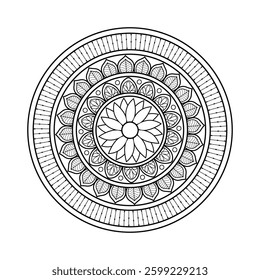 Black and White Zentangle Mandala with Hand-Drawn Details