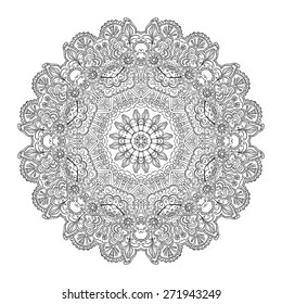 Black and white zentangle mandala isolated on white background. Vector Illustration. Hand drawn, made by trace from sketch. Can be used as package design element, t-short print etc.