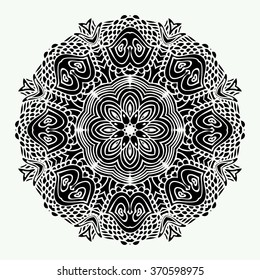 Black and white zentangle mandala isolated on white background. Vector Illustration. Hand drawn, made by trace from sketch. Can be used as package design element, t-short print etc.