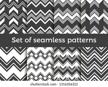Black and white zig zag set of seamless pattern. Vector illustration
