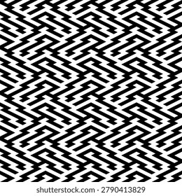Black and white zigzag lines vector square seamless geometric pattern or texture.