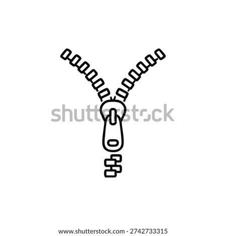 Black and white zipper icon simple textile clothing fastener outline vector illustration