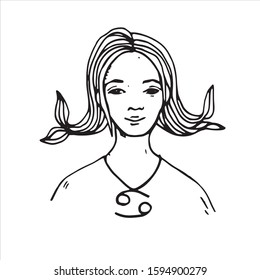 Black and white zodiac sign, a beautiful woman. Vector illustration. Forecasting the future, horoscope, alchemy, spirituality, occultism.