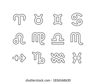 Black & White Zodiac Symbols Thin Line Icon Set