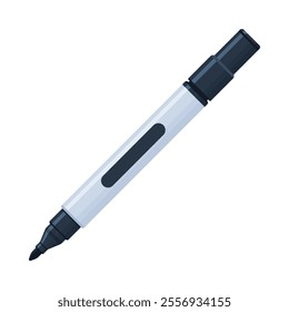 Black whiteboard permanent marker pen with cap off. School supplies, stationery, drawing, writing tool concept. Flat vector illustration isolated on a white background with copy space