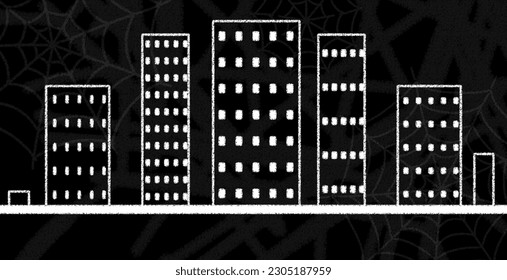 Black whiteboard wallpaper background with chalk style buildings