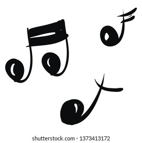 Black and white-colored cartoon musical notes that represent modern musical notation vector color drawing or illustration 