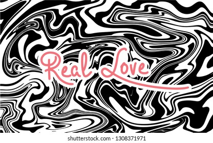  Black and whiter marble effect background. Valentine´s day cute lettering.  