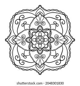 black and whtie lineart handdraw beautiful Round gradient mandala on white isolated background. Vector boho mandala in green and pink colors. Mandala with floral patterns. Yoga template