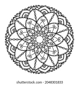 black and whtie lineart handdraw beautiful Round gradient mandala on white isolated background. Vector boho mandala in green and pink colors. Mandala with floral patterns. Yoga template