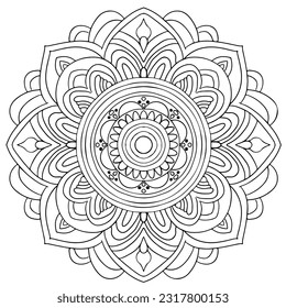 black and whtie lineart handdraw beautiful Round mandala on white isolated background. Vector boho mandala.