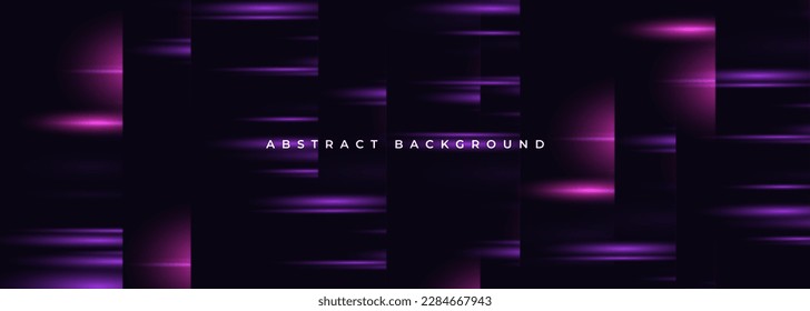Fondo abstracto de ancho negro con efecto de luces de neón violetas horizontales. Ilustración del vector