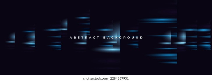 Black wide abstract background with neon blue glowing lights effect. Vector illustration