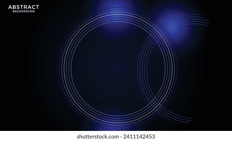  Black wide abstract horizontal background technology banner with blue neon lines.