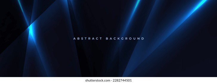 Black wide abstract horizontal technology banner with blue neon lines. Vector illustration