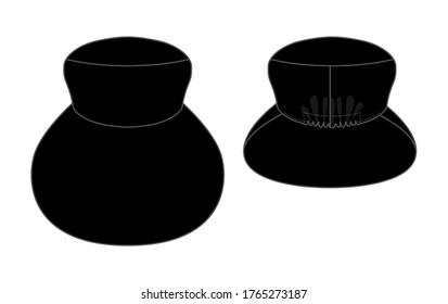 Vector De Sombrero De Brillo Negro Para Plantilla.Vistas Delanteras Y Atrás.