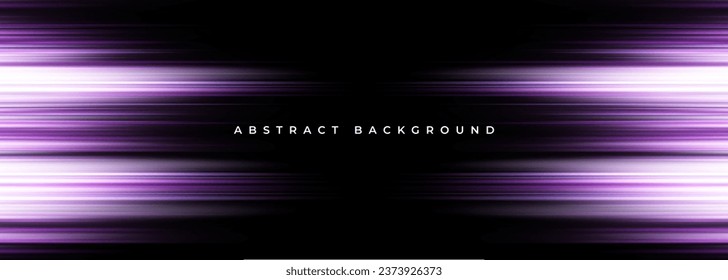 Black wide vector abstract banner background with purple glowing motion neon light effect. Vector illustration