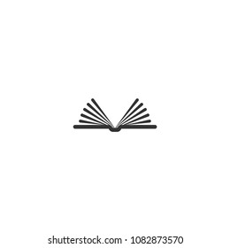 Black widely opened book with pages like wings.  Isolated on white. Flat line reading icon. Vector contour illustration. Education logo. Library pictogram.