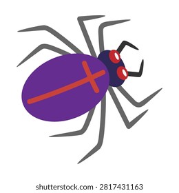 Black widow spider. Hand drawn vector flat. Arthropod. Insect, hexapod. Animal. Pest. Scary spinner, caterpillar. Color illustration.