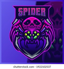 Black Widow Spider Skull mascot esport logo design illustrations vector template, tarantula logo for team game streamer youtuber banner twitch discord