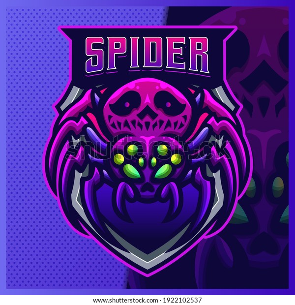 Black Widow Spider Skull mascot esport\
logo design illustrations vector template, tarantula logo for team\
game streamer youtuber banner twitch\
discord