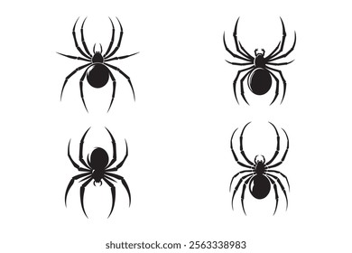 Black Widow Spider spiders set. Vector silhouette spiders. Isolated spiders set.