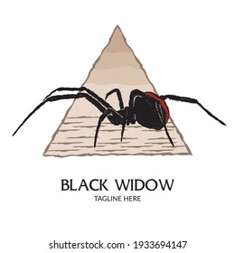 Black widow spider with triangle vector illustration, perfect for tshirt design and reptile shop logo