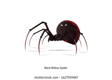 Black Widow Spider Vector On White Background.