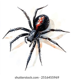 black widow watercolor clipart illustration isolated