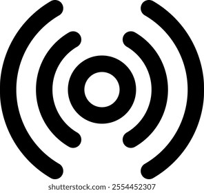 Black Wi-Fi icon with curved lines indicating wireless network connectivity