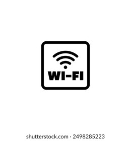 Black Wi-Fi icon with signal waves on a white background.