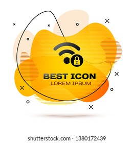 Black Wifi locked sign icon isolated on white background. Password Wi-fi symbol. Wireless Network icon. Wifi zone. Fluid color banner. Vector Illustration