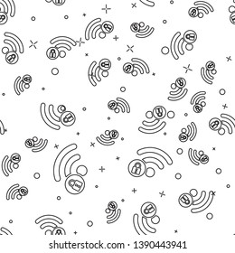 Black Wifi locked sign icon isolated seamless pattern on white background. Password Wi-fi symbol. Wireless Network icon. Wifi zone. Vector Illustration