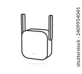 Black wi-fi range extender with small antennas plugged into an electrical outlet. Vector illustration