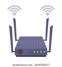 Black Wi-Fi router distributing internet at home. Flat illustration.