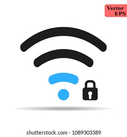 Black WI-FI Safety Lock - Vector Illustration - Isolated On White Background. wi-fi password protection icon