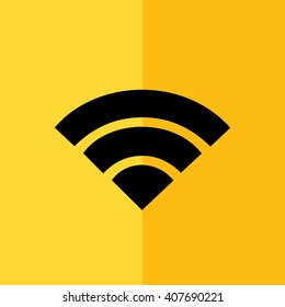Black Wi-Fi sign vector icon. Yellow background